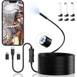 Endoscope Camera with Light, Ennovor 1920 HD Endoscope Camera Mobile Phone with 8 LED Lights, No WiFi Required Inspection Camera Waterproof IP67 Channel Camera for Android & iOS, Tablet (5 m)