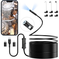 Endoskopkamera mit Licht, Ennovor 1920 HD Doppelkopf Endoskop-Kamera Handy mit 8 LED Licht, Kein WLAN Inspektionskamera, Wasserdichtes Ip67 Kanal-Kamera für Android & iOS, Tablet (16.4 ft/5m)