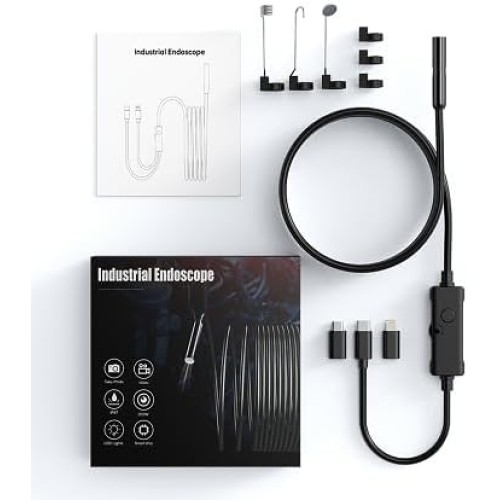 Endoscope Camera with Light, Ennovor 1920 HD Endoscope Camera Mobile Phone with 8 LED Lights, No WiFi Required Inspection Camera Waterproof IP67 Channel Camera for Android & iOS, Tablet (16.4 ft/5 m)